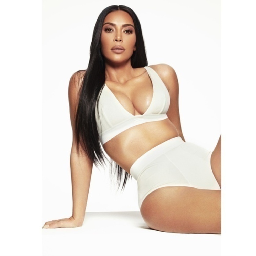 Skims Cotton Jersey Plunge Bralette in Marble White Cotton Blend Size 4X NWT